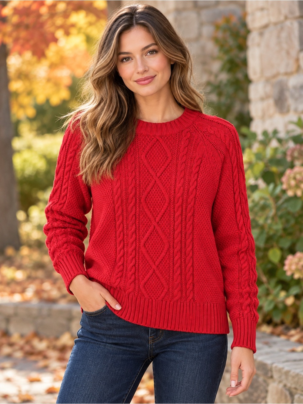 Gap 100% Cotton Cable Knit Sweater Red Fisherman Preppy Fall Size S